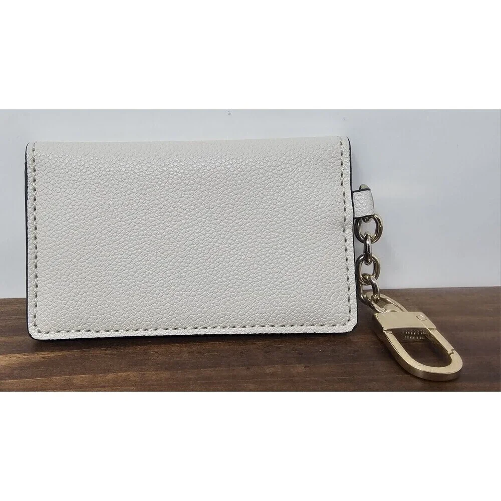 Nine West Off White Gold Accents Card Holder Keychain Faux Leather Snap Closure